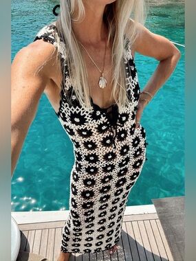 Show Me Your Mumu Black & White Crochet Cover-Up Dress NWT